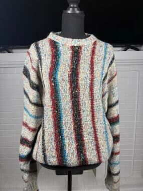 Vintage 90s Oleg Cassini Textured Knit Sweater L Coogi Style Grandpacore Multi